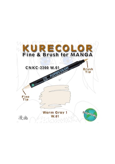 Zig Kurecolor Fine & Brush For Manga Çizim Kalemi W.1 Warm  Grey