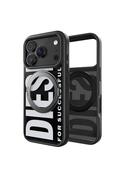 Diesel Apple iPhone 17 Pro Uyumlu Magsafe Destekli Yüzük Standlı Kılıf - Siyah/beyaz