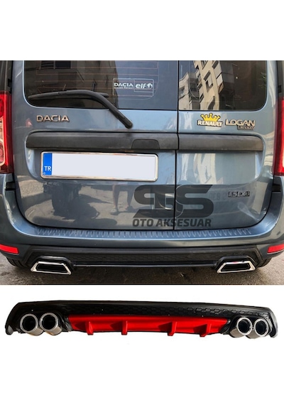Dacia Logan Difüzör Arka Tampon Eki 4 Egzoz Çıkışlı Kırmızı Lüx T