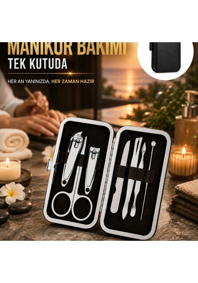 7 Parça Paslanmaz Çelik Tırnak Ve Kişisel Bakım Seti Taşıma Çantalı