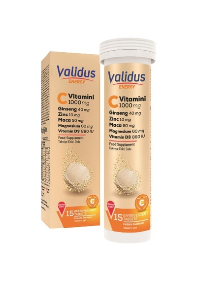 Energy Vitamin C 1000 Mg + Ginseng + Zinc + Maca + Vitamin D3 + Magnezyum 15 Effervescent Tablets
