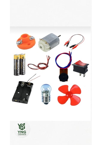 Okul Deney Seti Ampül Dc Motor Zil Pil Anahtar Kablo Pervane Pil Yatağı