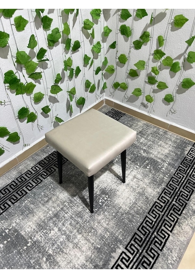 Özcan Metal Metal Ayak Babyface Kumaş Dekoratif Çok Amaçlı Peluş Puf Tabure Bench Koltuk Sandalye Bej