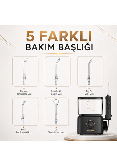 Npo Nicefeel Fc180 Profesyonel 600ml Diş Teli/protez Bakım Ve Ağız Duşu - Siyah