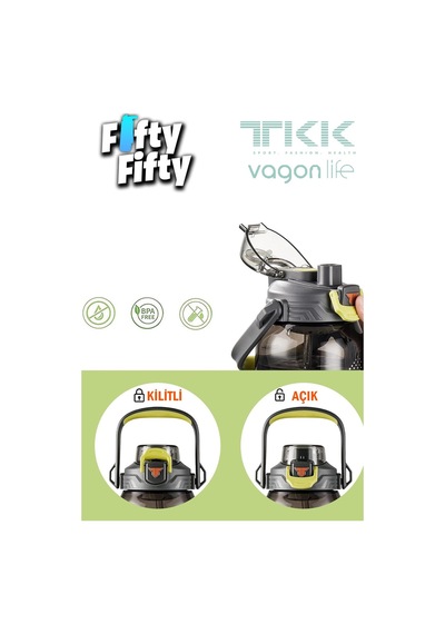 Tkk Tek Kapak Çift Kullanım Pipetli/rahat İçim Tritan Su Matarası-fftkk1027-1500 ML