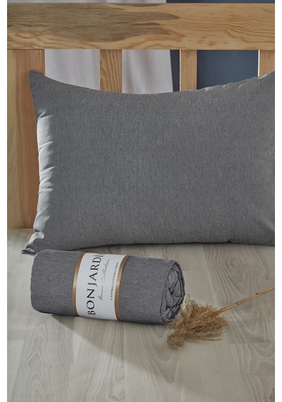 BonjardinHome Tek Kişilik Lastikli Çarşaf & Bir Adet Yastık Kılıfı Koyu Gri