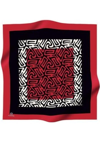 Vissona Tivil İpek Eşarp 51373 - 5 - 0001 - 0017 Siyah Kırmızı Zebra Desen Siyah