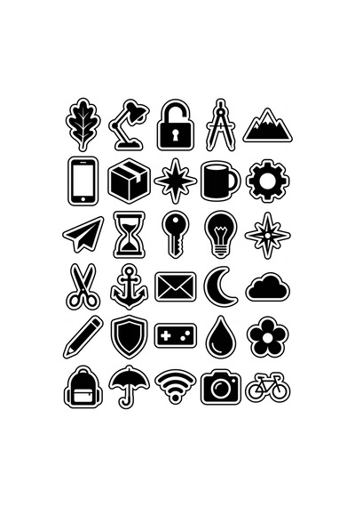 30 Adet Minimalist Siyah Beyaz İkon Sticker Seti - Laptop Telefon Ajanda
