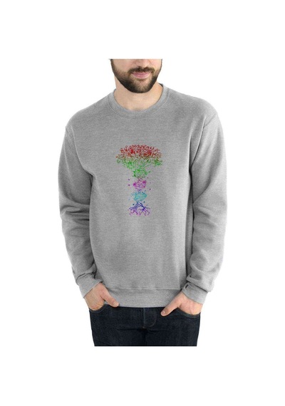Dna Colorful Tree Of Life Baskılı Gri Erkek Örme Sweatshirt
