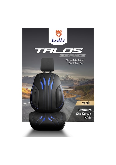 Siyah - Mavi Buttı Talos Serisi Premium Oto Koltuk Kılıfı Ortopedik Destekli, Ön Arka Tam Set, Aırbag Uyumlu