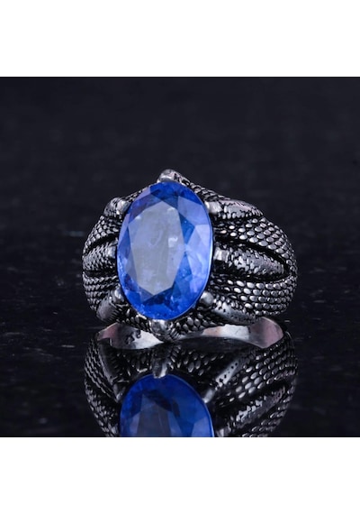 Sterling Gümüş Pençe Yüzük İle Oluşturulmuş Lacivert Paraiba Taşı Kova Burcu İçin El Yapımı Yüzük Gümüş