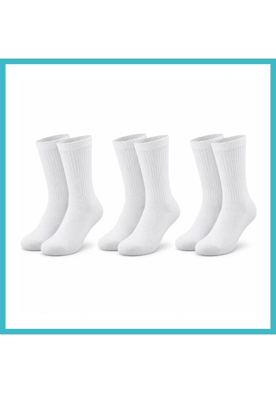 Bezos Unisex Beyaz Soket Çorap 3'lü Set %80 Pamuk Dikişsiz Burun Takviyeli Esnek Günlük Spor Çorabı Konfor Dfnbez