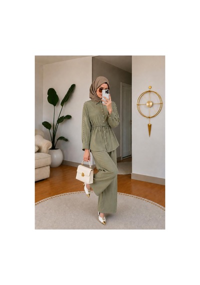 Hira Life Fashion Kadın Kolu Taş Detaylı Bel Bağlamalı Salaş Keten Gömlek Pantolon İki 'li Şık Takım Yeşil Yeşil Hira Life Fashion Kadın Kolu Taş Detaylı Bel Bağlamalı Salaş Keten Gömlek Pantolon İki 'li Şık Takım Yeşil Yeşil
