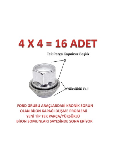 Fiesta Bijon Somunu Krom Yüksüklü 16 Adet 19Mm 263689224