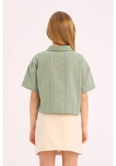 DeFacto Kız Çocuk Cropped Fit Keten Kısa Kollu Gömlek D9143A825SMGN1107