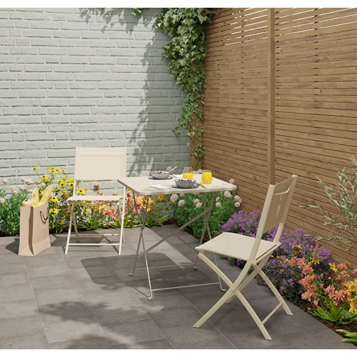 Katlanabilir Bahçe Ve Balkon Sandalyesi Krem Renk Çelik Gövdeli Metal Katlanır Dış Mekan Sandalyesi 84,5x50x46,5 Cm