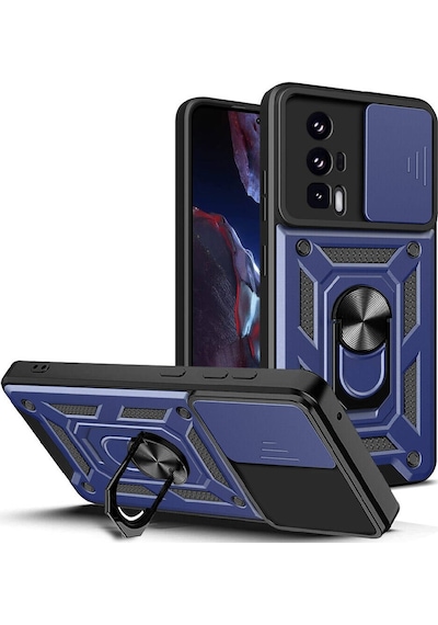 Xiaomi Poco F5 Pro İle Uyumlu Kılıf Magnetik Standlı Kamera Korumalı Sürgülü Kapak