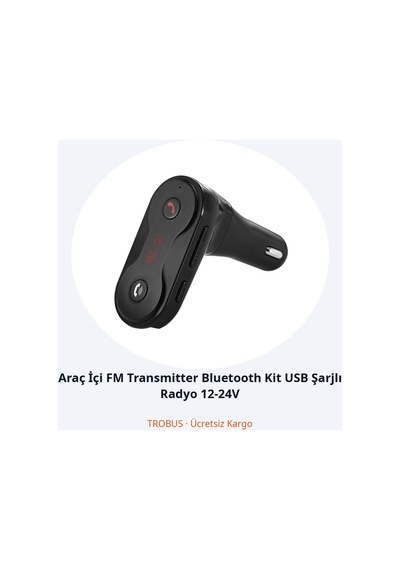 Trobus Araç İçi Fm Transmitter Bluetooth Kit Usb Şarjlı Radyo 12-24v