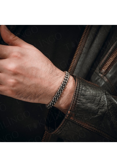 925 Ayar Gümüş Kalın Burgu Zincir Model Açık Cuff Ayarlanabilir Erkek Bileklik Gümüş