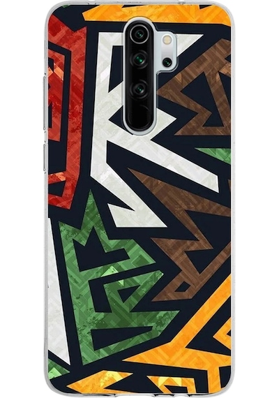 Xiaomi Redmi Note 8 Pro Uyumlu Kapak Soyut Grafiti Tasarımlı Şeffaf Silikon Kılıf Şeffaf