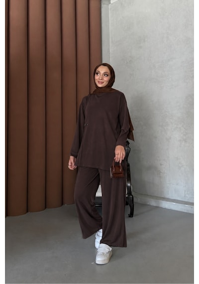 Riella Butik Ravel Tesettür Takım Kahverengi