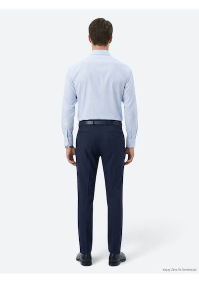 Kip Lacivert Regular Fit Uzun Dokuma Klasik Pamuk Karışımlı Gömlek