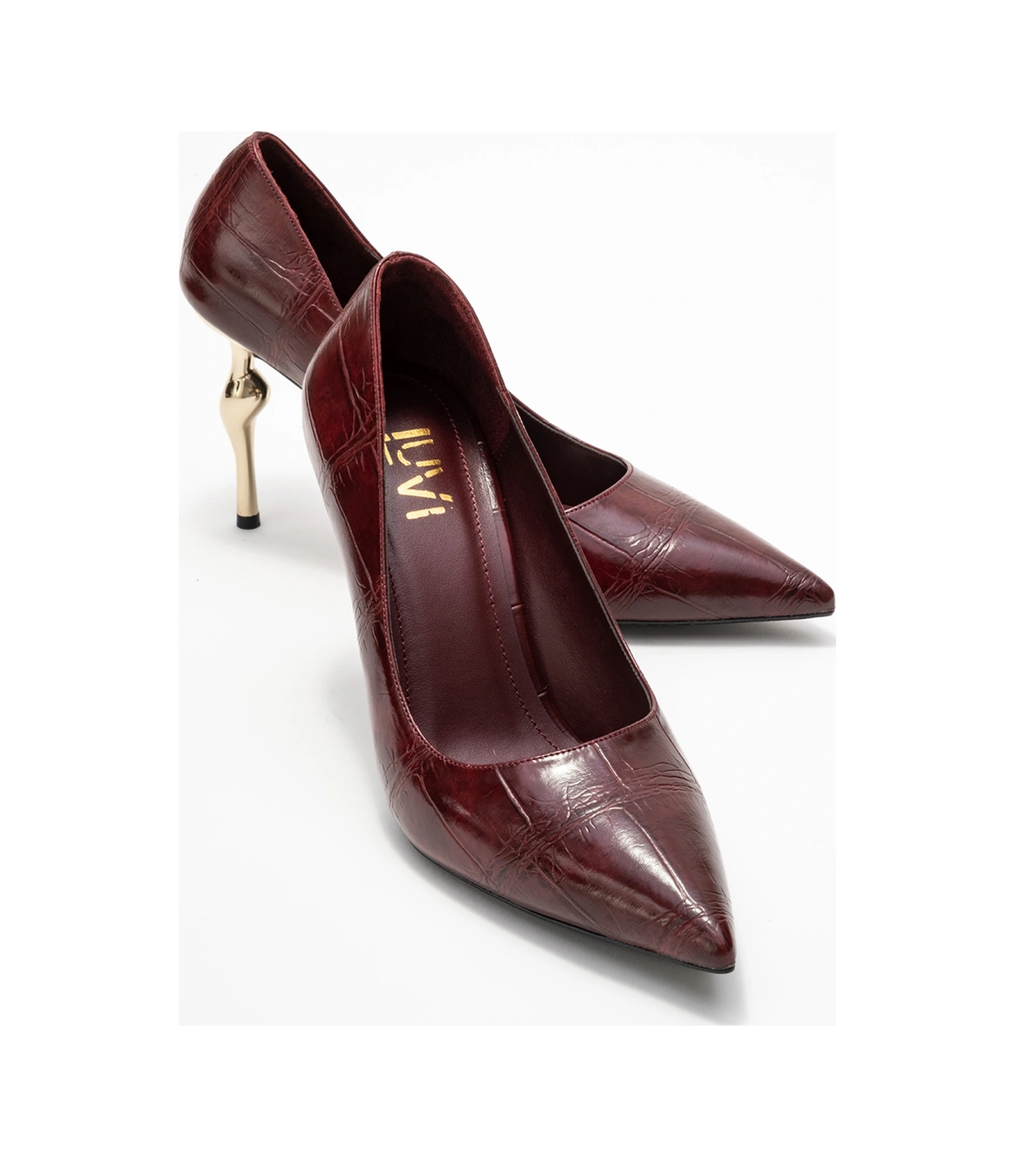 Luvishoes Luvi Shoes Hudson Bordo Baskı Kadın Topuklu Ayakkabı Bordo