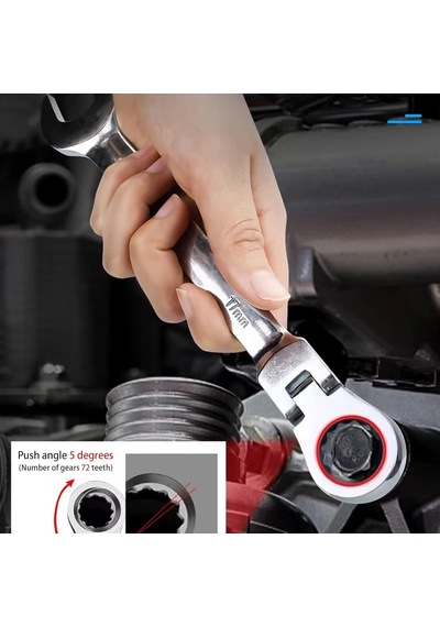 7 Parça Mafsallı Cırcır Anahtar Seti Cr-v Chrome Vanadium Çelik 72 Diş Hassas Mekanizma 8-10-12-13-14-17-19 Mm