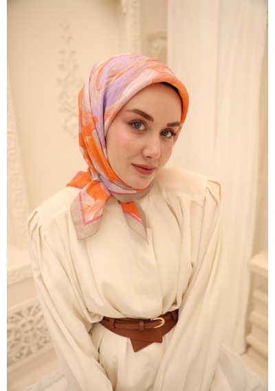 Silk Home Olinda İpek Eşarp 47001-14 Bej, Pembe, Turuncu, Lila, Somon