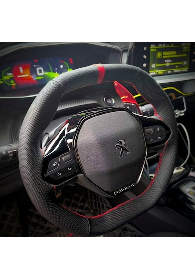 Dikişli Direksiyon Kılıfı Karbon Nokta Deri Kırmızı Yüzük/dikişli Peugeot 3008 2008 Kırmızı