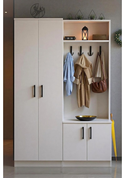 Grove 4 Kapaklı Askılıklı Ayakkabılık Dolabı Portmanto Beyaz