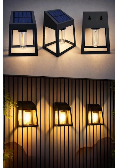 Solar Duvar Aplik, Siyah, Ip44 Su Geçirmez, Sensörlü, Güneş Enerjili, 2'li Set, Bahçe Ve Balkon