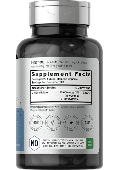 Horbaach L-methylfolate Mthf Folate 15000mcg 120 Caps Aromasız
