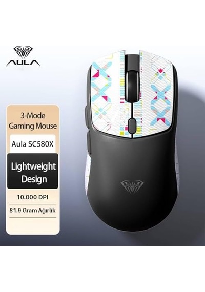 Aula Sc580x Lightweight Paw3395 Sensor 10000 Dpı 1000hz Kablolu Ve Kablosuz Gaming Oyuncu Mouse Siyah