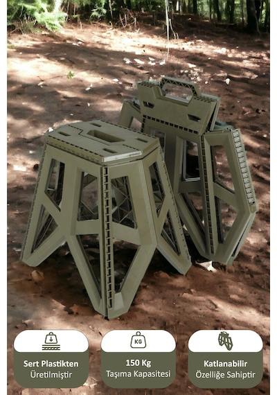 İronika Portatif Taşınabilir Katlanabilir Tank Tabure Kamp Piknik Balıkçı Plaj Taburesi Yeşil