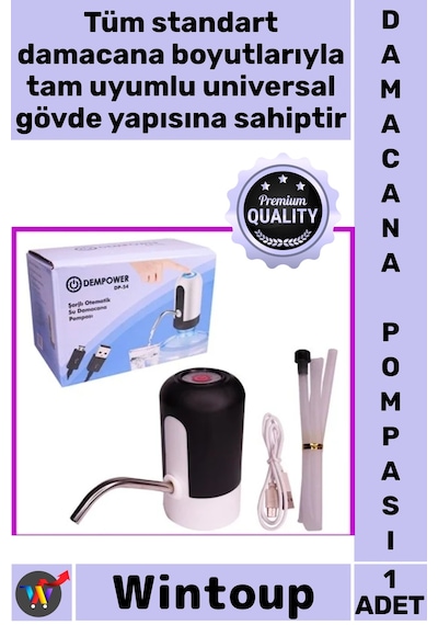 Pompa Usb Şarj Edilebilir Dokunmatik Sessiz Pratik Mutfak Ofis Şarjlı Otomatik Damacana Su Pompası Diğer