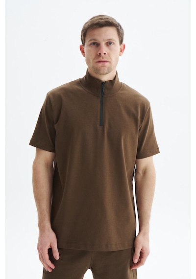 AR-MA Arma Erkek Regular Fit Basic % 100 Pamuk Süprem Dik Yaka Fermuarlı Tişört Y29344449302 Kahverengi