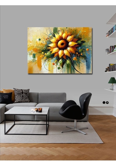Kanvas Tablo Günebakan Çiçek Vazosu 50cmx70cm