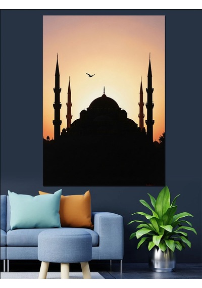 Sultanahmet Silüeti Cami Minare Dekoratif Kanvas - Mdf Ahşap Tablo
