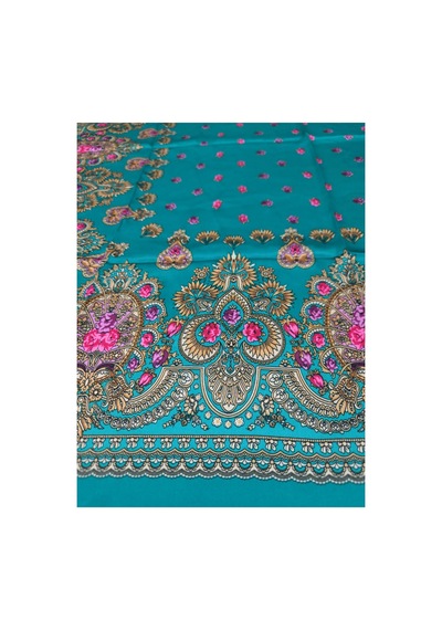 Tikitonki Etnik Çiçek Desenli Saten Yeşil Eşarp - 90x90 Yeşil Yeşil