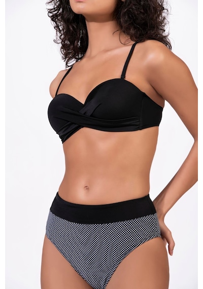 Endeep Kadın Balenli Destekli Puantiye Desenli Yüksek Bel Bikini Takımı Siyah