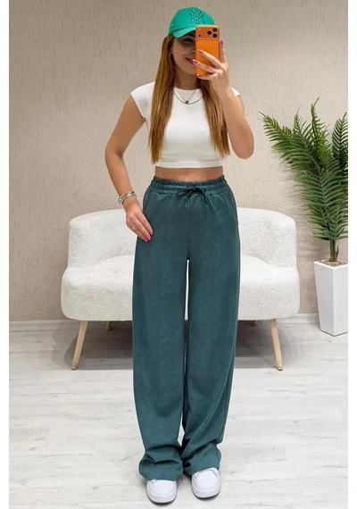 Fiolin Soft Touch Batik Boyamalı Modal Pantolon Yeşil