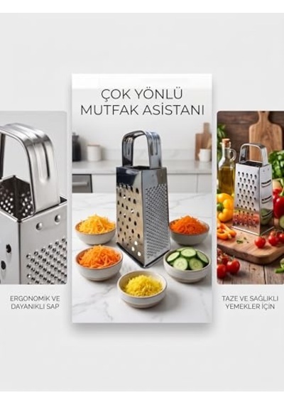 Paslanmaz Çelik 4'ü 1 Arada Rende, Kompakt Tasarım, 18x8x6 Cm, Peynir Sebze Ve Meyve Rendesi Çok Renkli