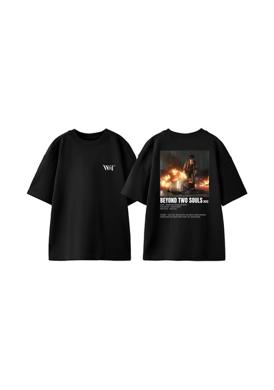 Thewert Beyond Two Souls Tasarım Sırt Baskılı Pamuk Siyah Oversize T-shirt