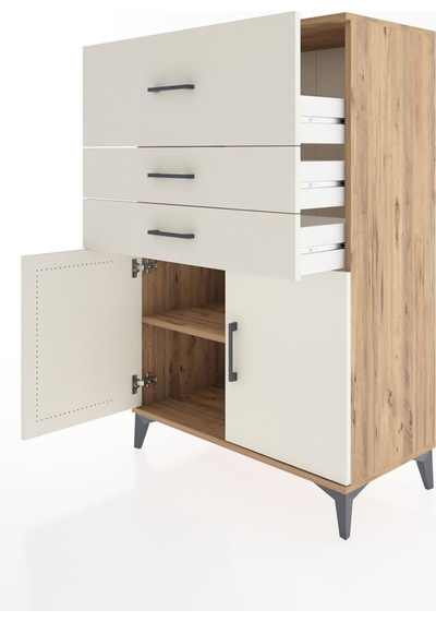 Hyperion Dolap Tek Raflı 3 Çekmeceli 2 Kapaklı 88x44x134 Çam-... Çam