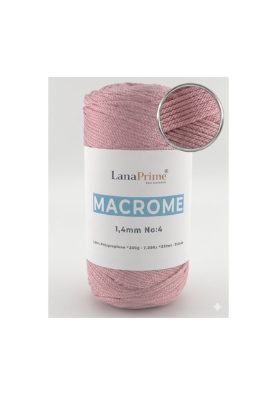 Lanaprime Makrome Örgü İpi 1,4mm 230mt Çanta İpi 200gr Polipropilen - Pudra