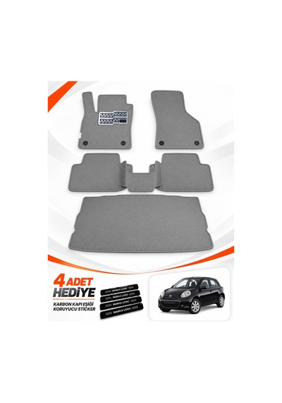 Nissan Micra 2010-2016 Uyumlu Eva Oto Paspas Bagaj Paspası Dahil Metal Topukluklu Açık Gri