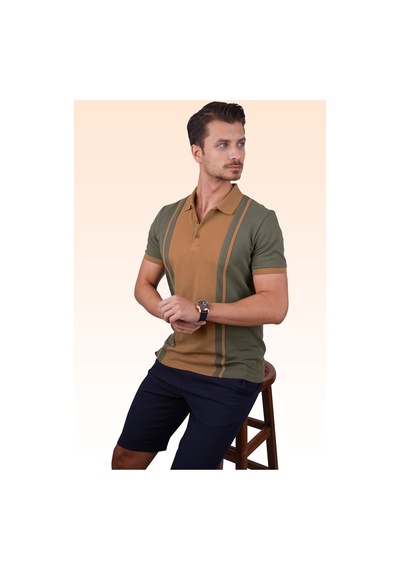 Haki Taba Çift Renkli Polo Tişört 001