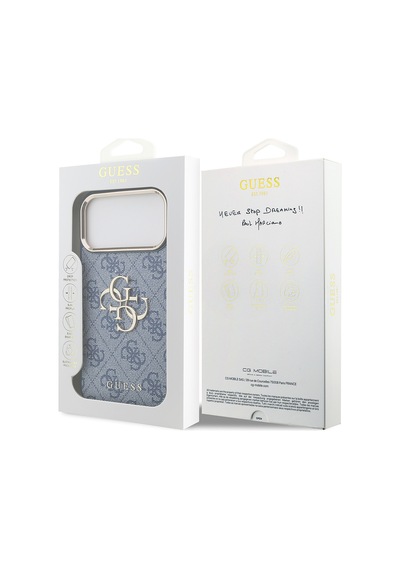 Apple Uyumlu iPhone 18 Pro Max Kılıf Guess Lisanslı Gold Metal Kamera Çerçeve Metal Büyük 4g Ve Yazı Logolu Mavi