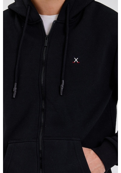 Polostate Erkek Fermuarlı Kanguru Cep 3 İplik Sweatshirt Siyah